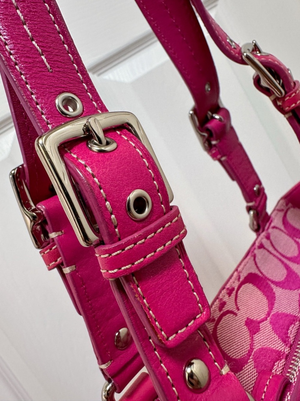 Coach Gallery Tote Signature Jacquard Pink Leather Trim Y2K - Picture 7 of 15